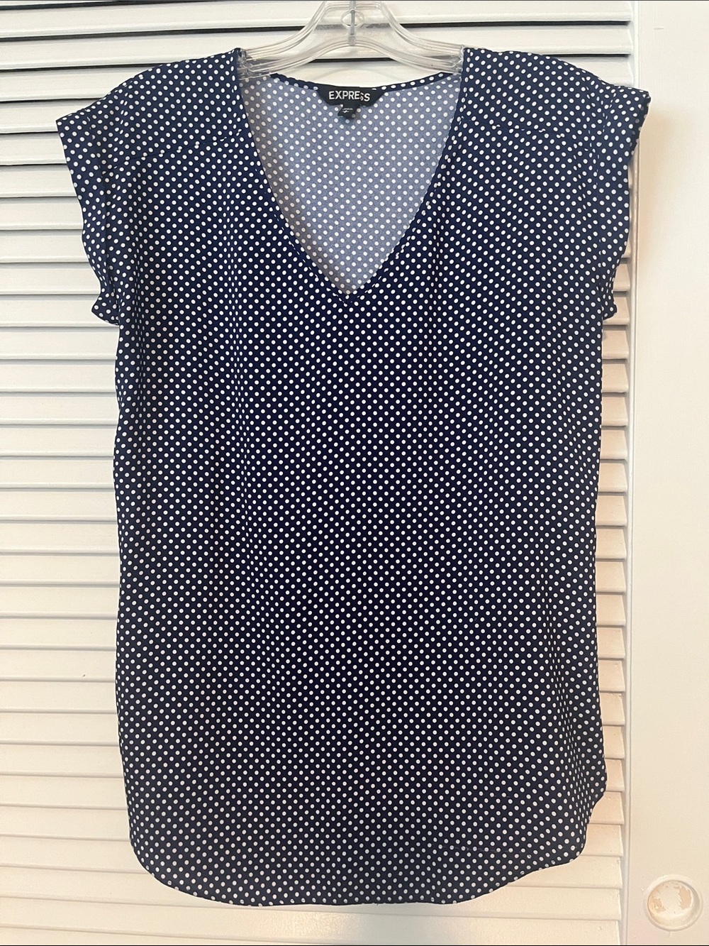 Express satin Navy with White Polka Dot V-Neck Blouse